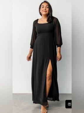 NWT Baltic Born Black Maxi Dress Size Small Square Neck Smocked Back Long Sleeve